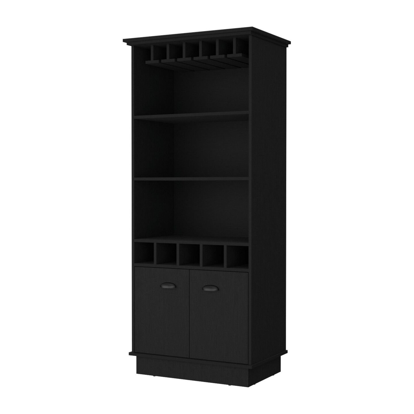 Edge Collections -35" x 24"-Black-Sophisticated Bar Cabinet with Glassware Rack and Bottle Storage-1 pcs