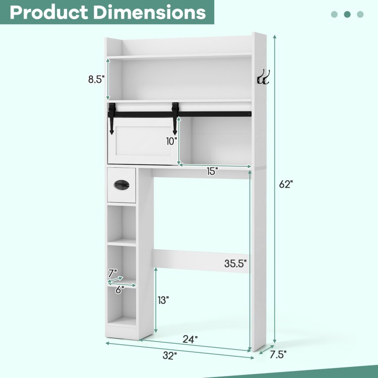 Over-the-Toilet Storage Cabinet with Sliding Barn Door and Adjustable Shelves