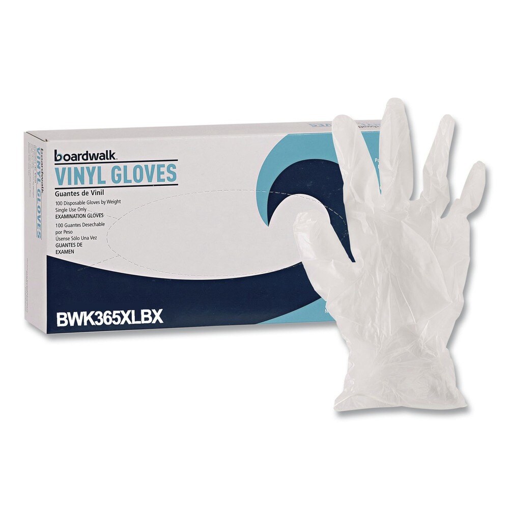 Boardwalk 2.6 mil Thick 9.5 in. Long Power-Free General Purpose Vinyl Gloves - Extra Large, Clear (100/Box)