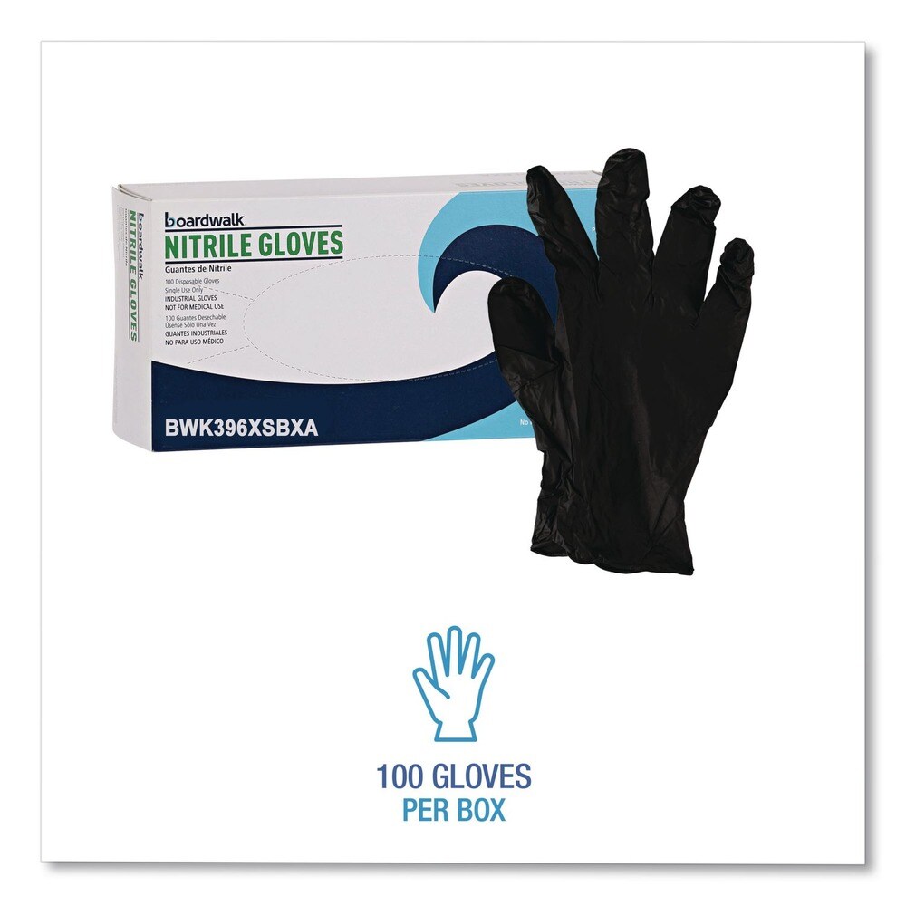 Boardwalk 396 Series 9.5 in. Long 4.4 mil. Thick Powder-Free Disposable General-Purpose Nitrile Gloves - X-Small Black (100/Box)