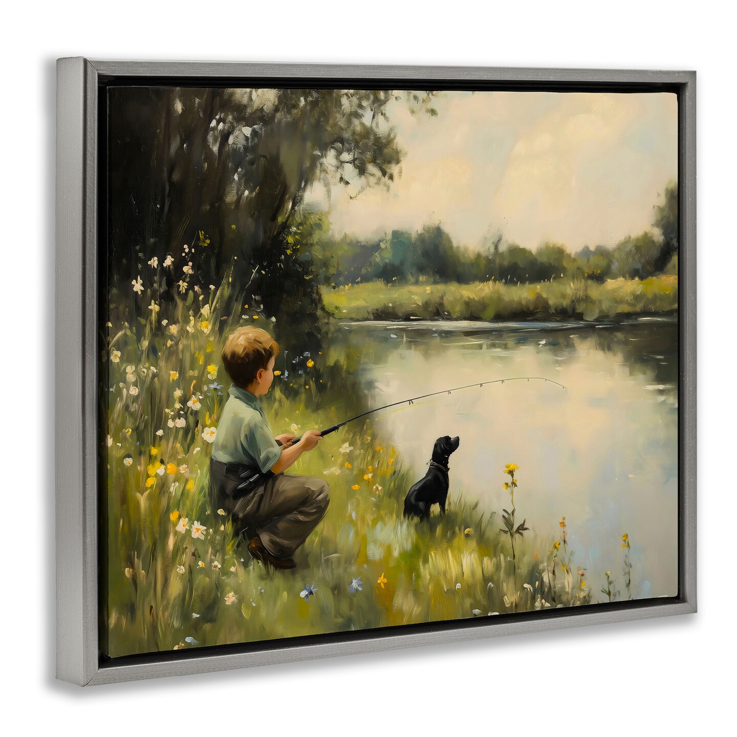 Stupell Industries Boy & Puppy Fishing Floating Frame, design by Arlington Prints