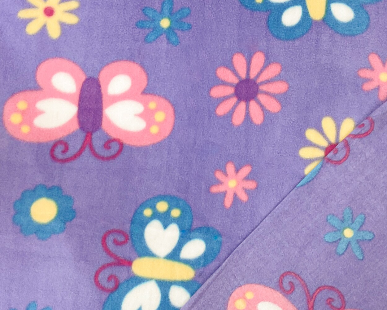 Purple-Multi Polyester Butterfly Printed Polar Fleece Knit Fabric By the Yard