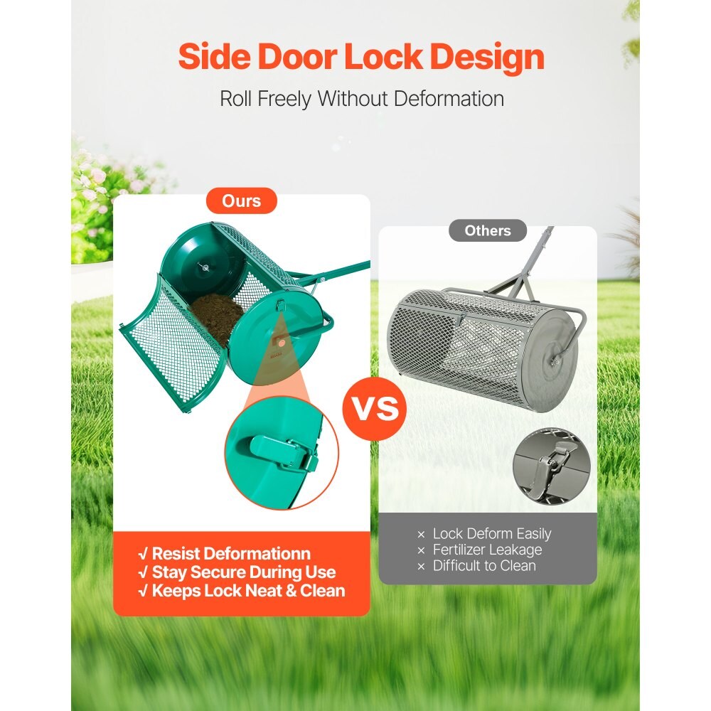 Compost Spreader 24" Peat Moss Roller Push/Tow Handle Adjustable