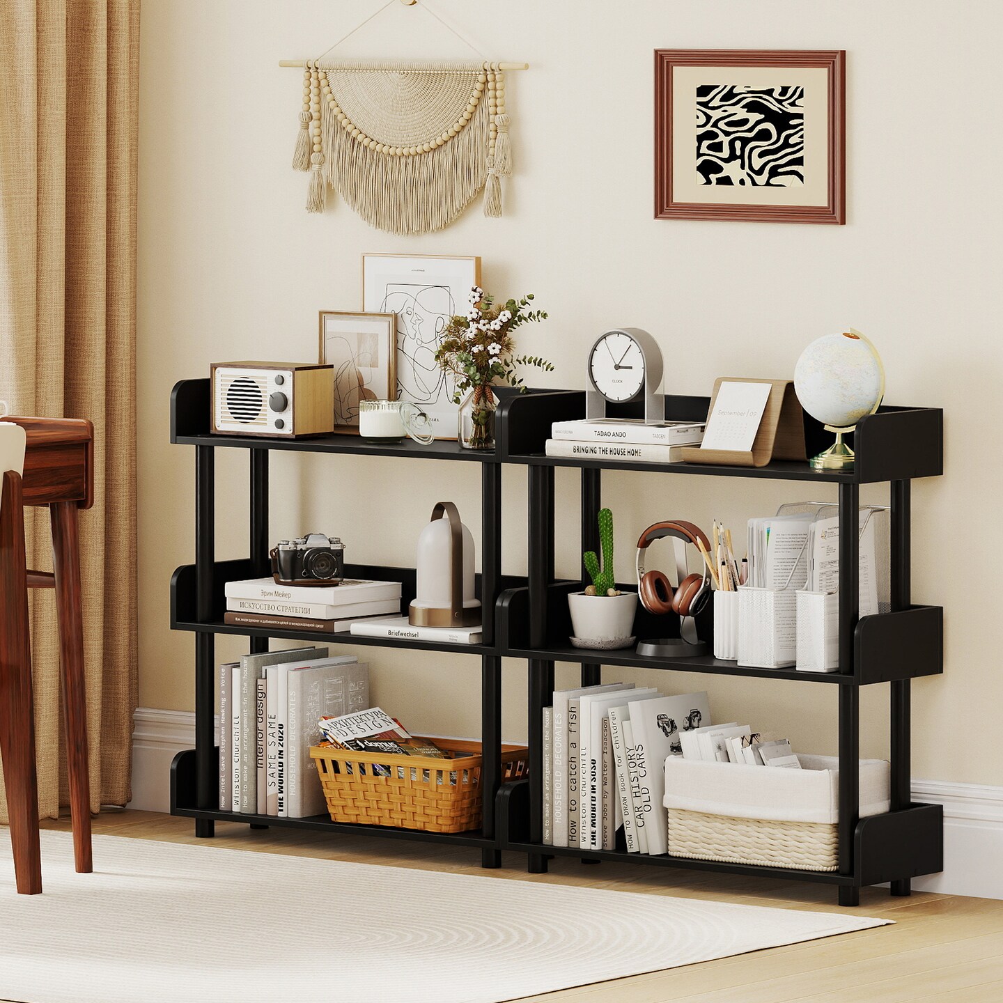 Industrial 3-Tier Bookshelf with Anti-Tipping Kit and Open Storage Shelves