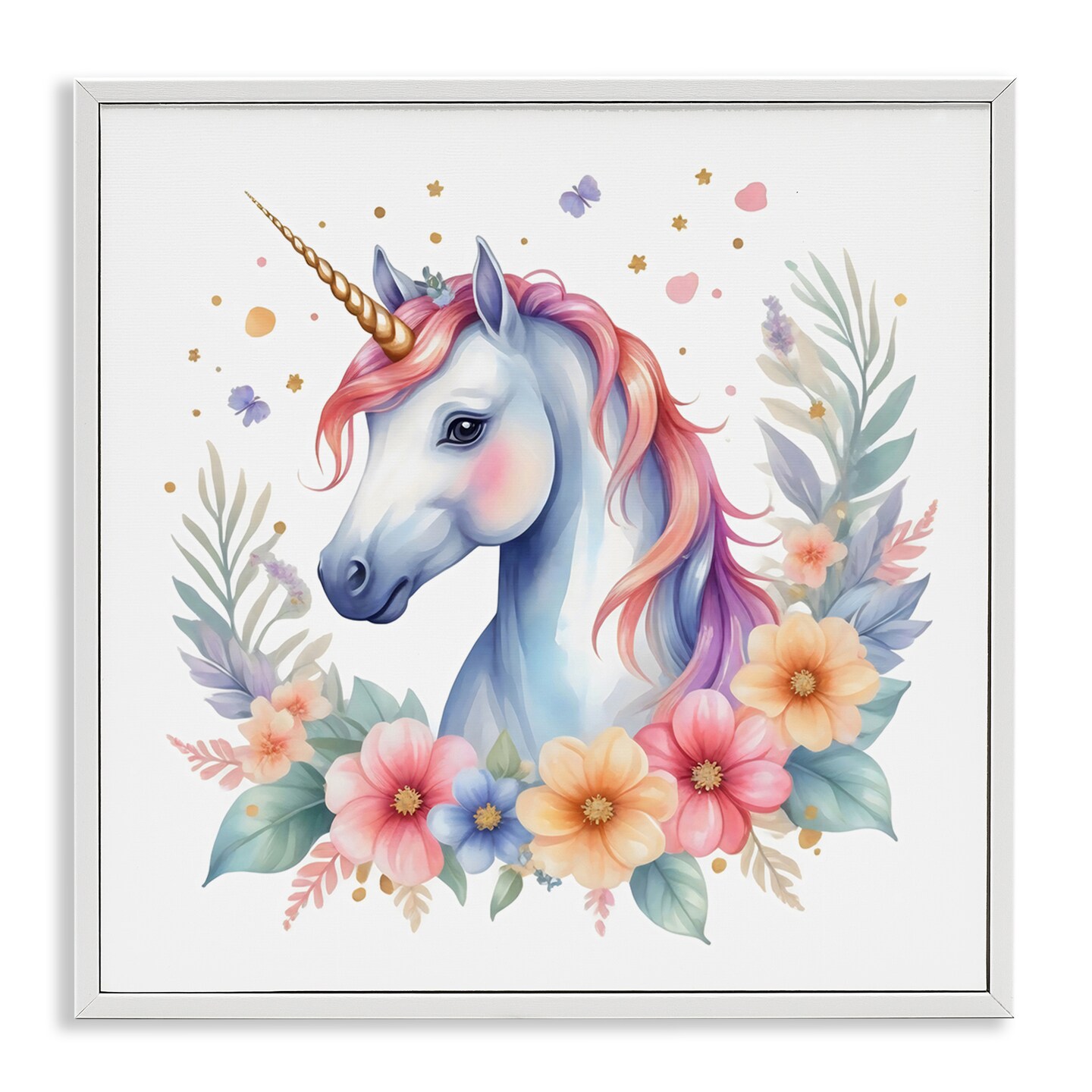 Stupell Industries Colorful Unicorn with Flowers Framed Giclee, design by Creative Studio