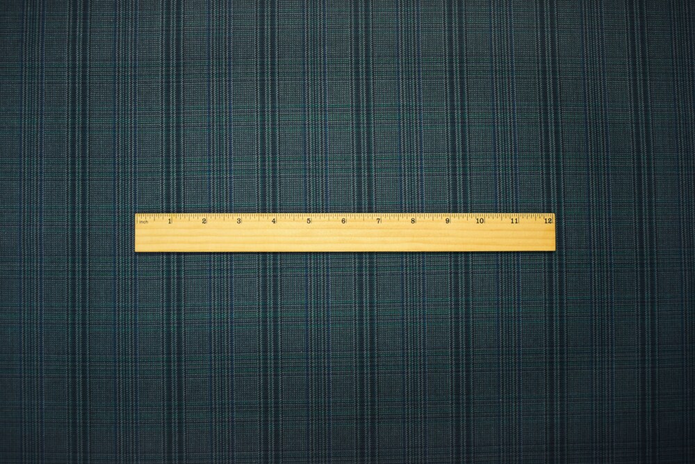 Green-Blue-Multi Wool-Poly Japanese Plaid Woven Suiting Fabric By the Yard