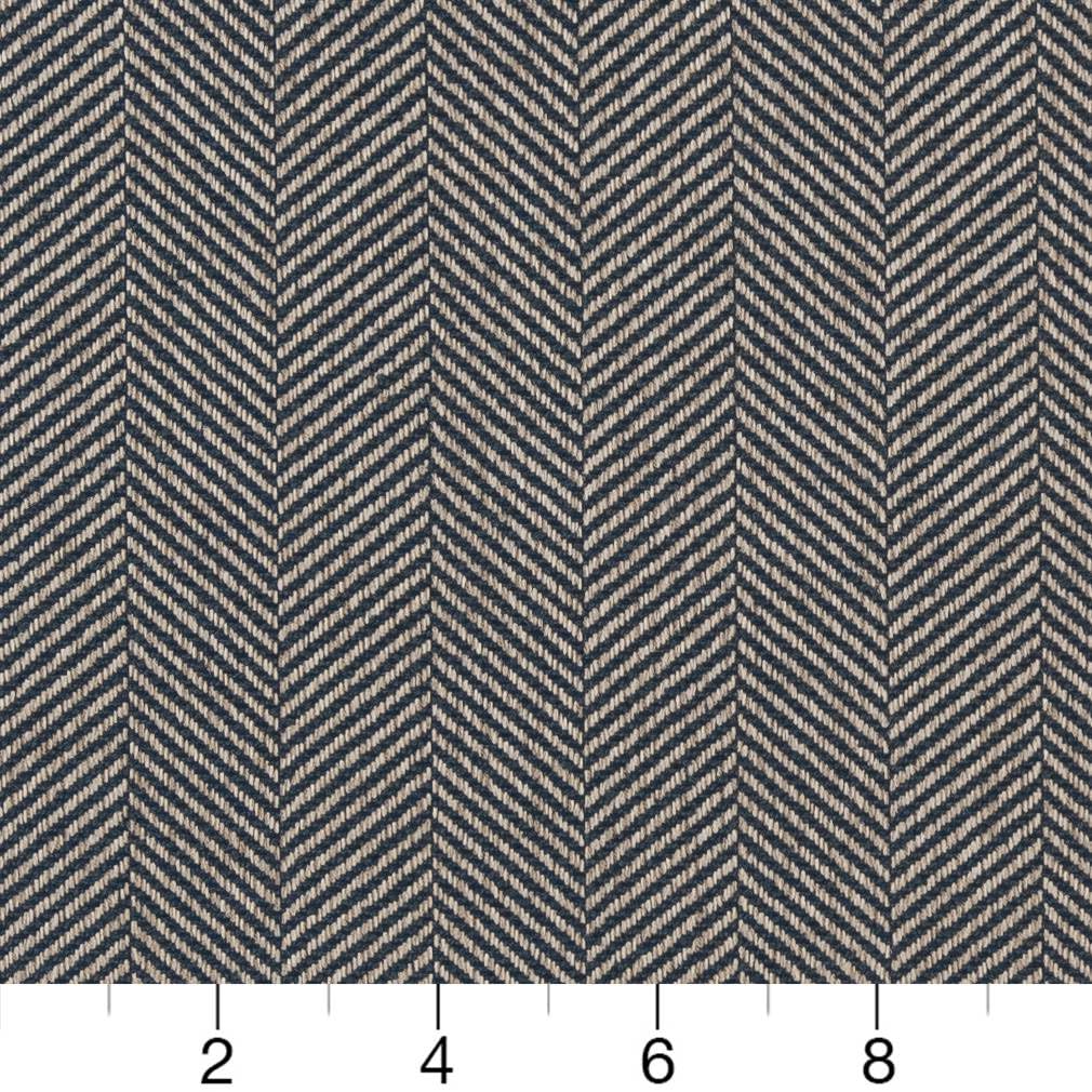 Blue Performance Pet Friendly Herringbone Woven Pattern Upholstery Fabric by The Yard - SKU: Fresno Indigo