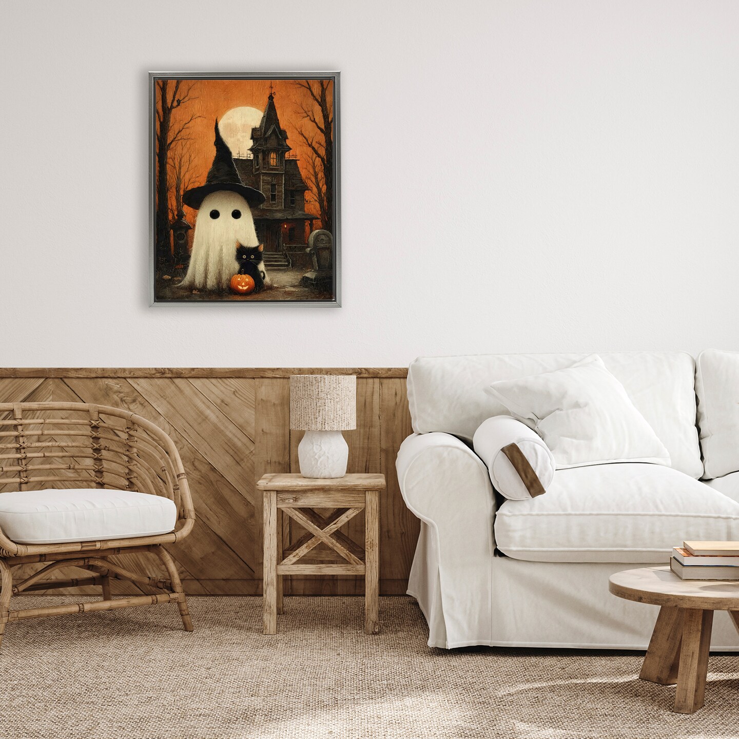 Stupell Industries Cute Ghost & Haunted House Floating Frame, design by Arlington Prints