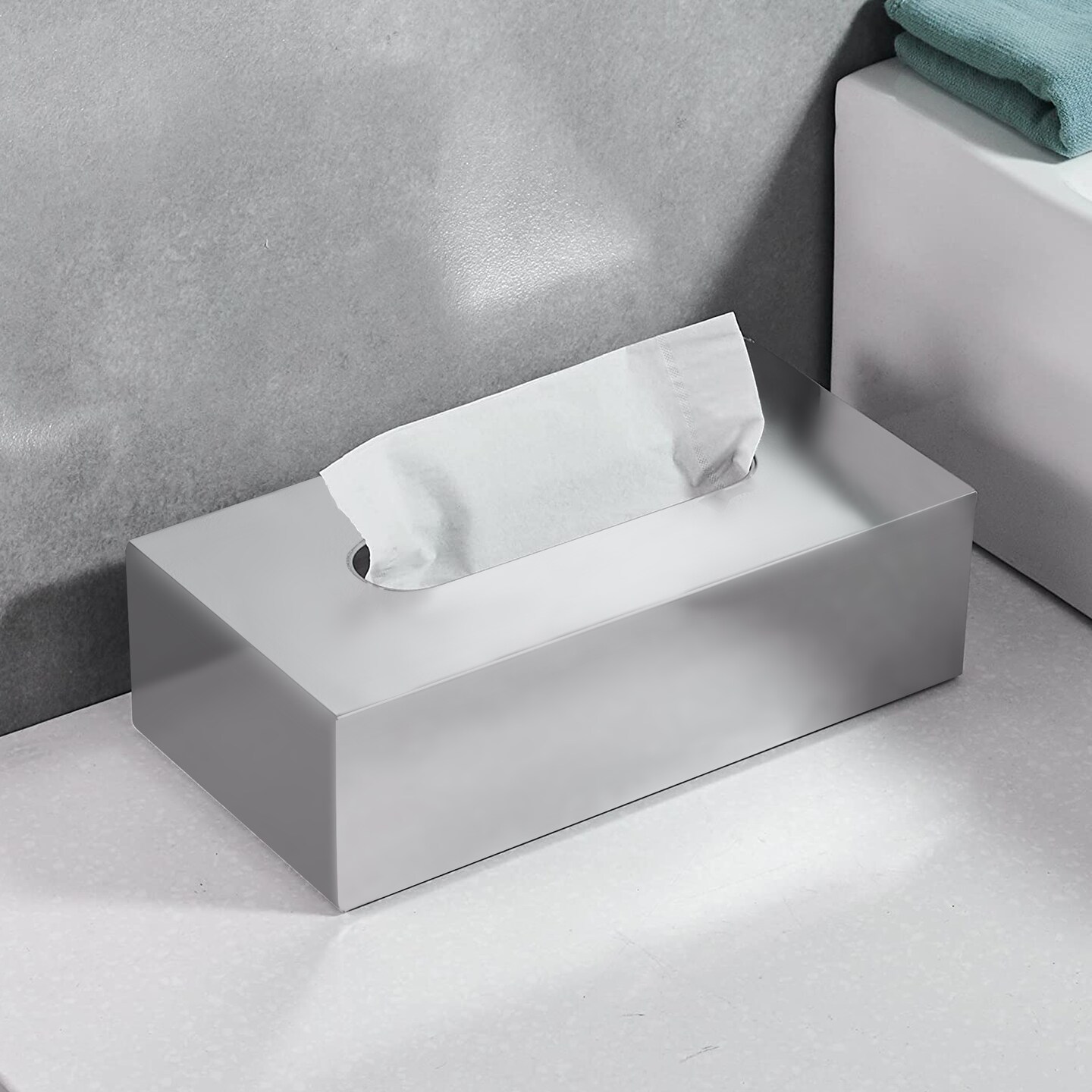 Tissue Box | Stainless Steel Flat Rectangle Tissue Box Cover Holder | Shiny Mirror Finish