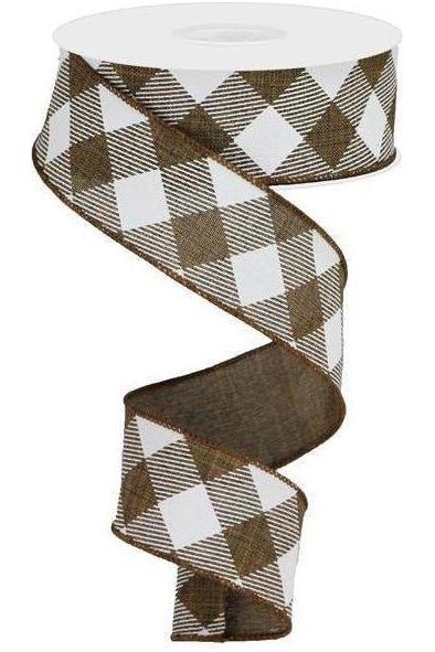 1.5&#x22; Diagonal Check On Royal Ribbon: Brown &#x26; White (10 Yards)