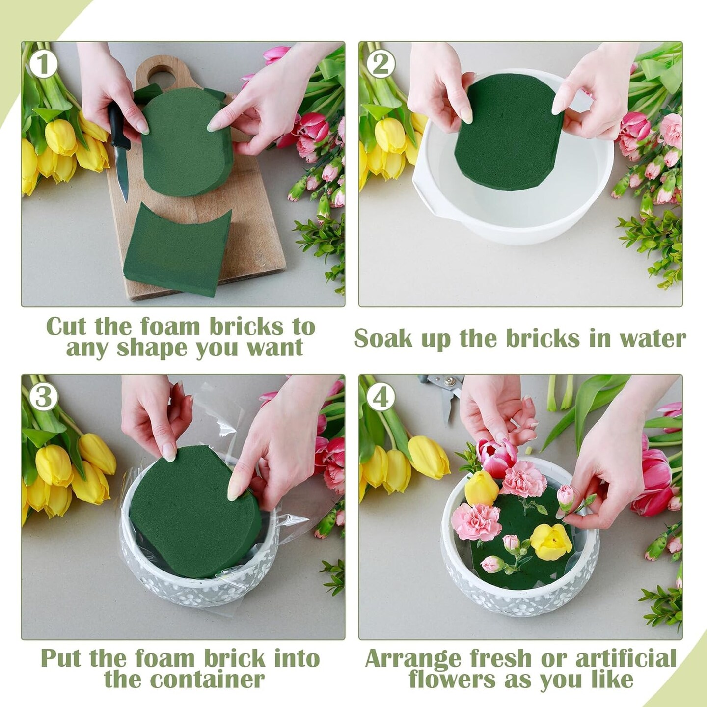 24 Packs Floral Foam Blocks Wet &#x26; Dry Floral Foam Bricks 5.5x3.1x1.8 Inch Flower Arranging Kit for Fresh and Artificial Flowers Florist Foam Blocks for Wedding Home Decor