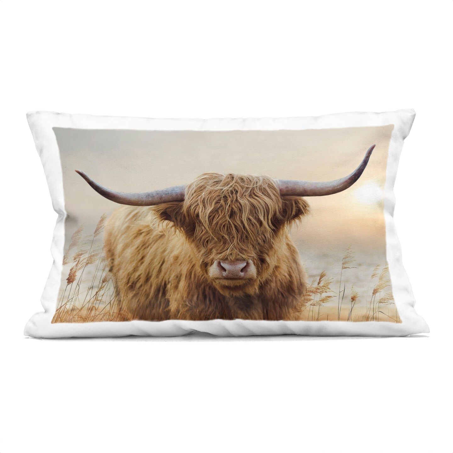 Stupell Industries Highland Cow & Warm Sunset Decorative Printed Throw Pillow, design by CAD Designs, 14 x 7 x 20