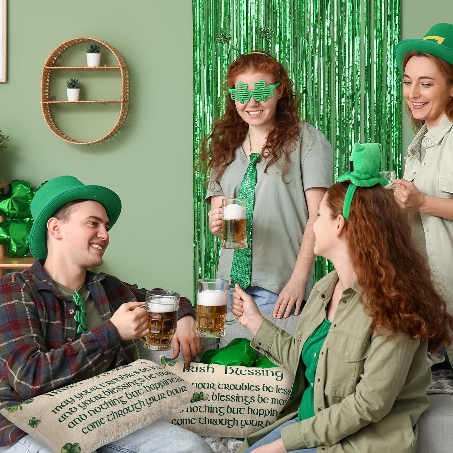 2 Pcs St. Patrick&#x27;s Day Irish Blessing Pillow Covers Green Clover Quote Decorative Throw Pillow Cover Case Linen