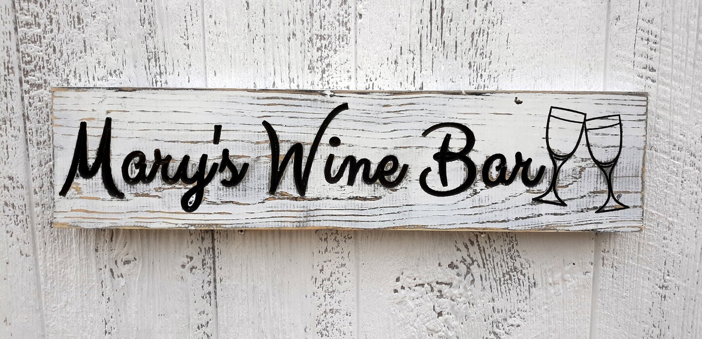 Custom Wine Bar Sign, Personal Bar Sign, Carved Distressed Wooden Sign, Rustic Farmhouse Kitchen Decor, Painted Wood Sign product 2