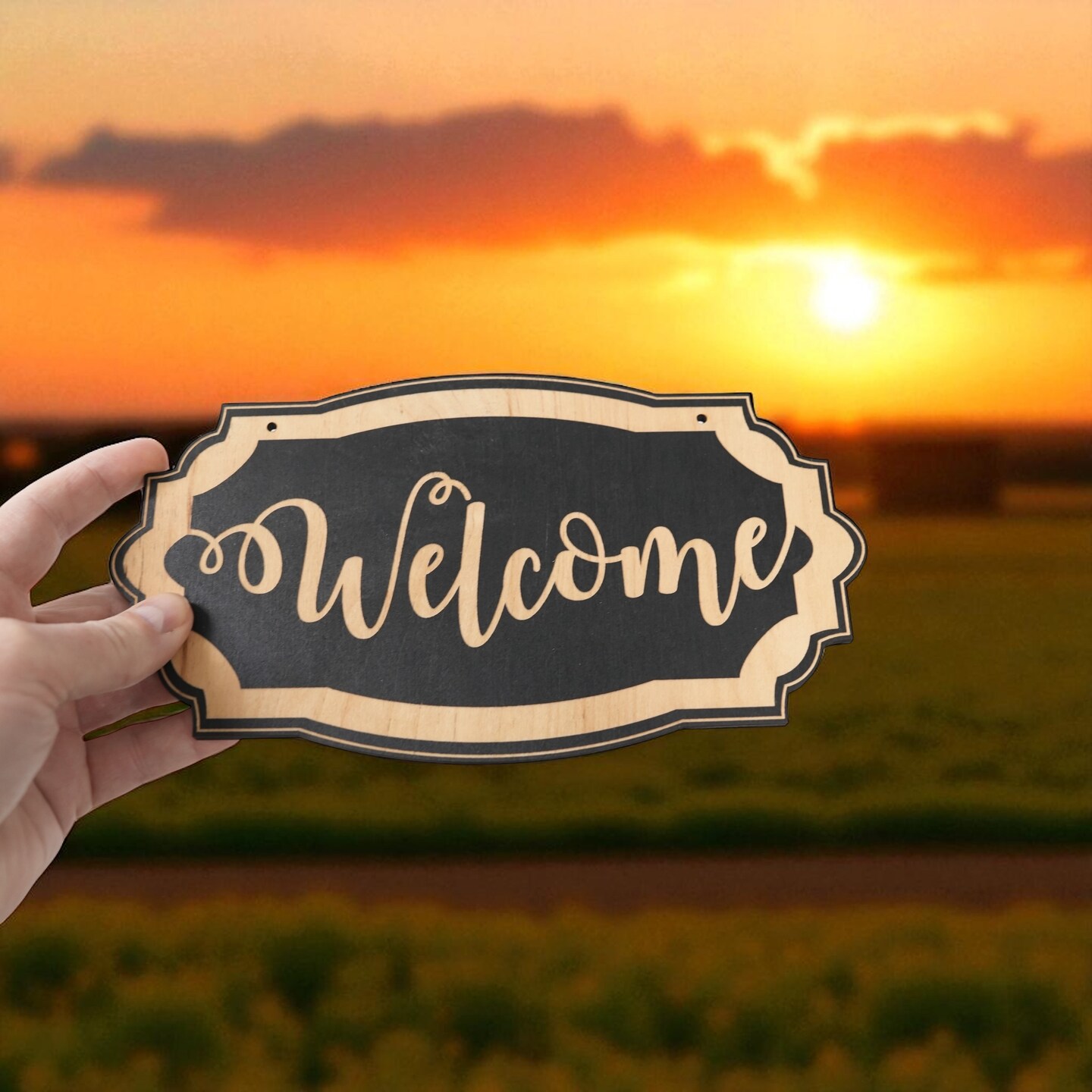 Welcome - Black Door Sign 10x6inches