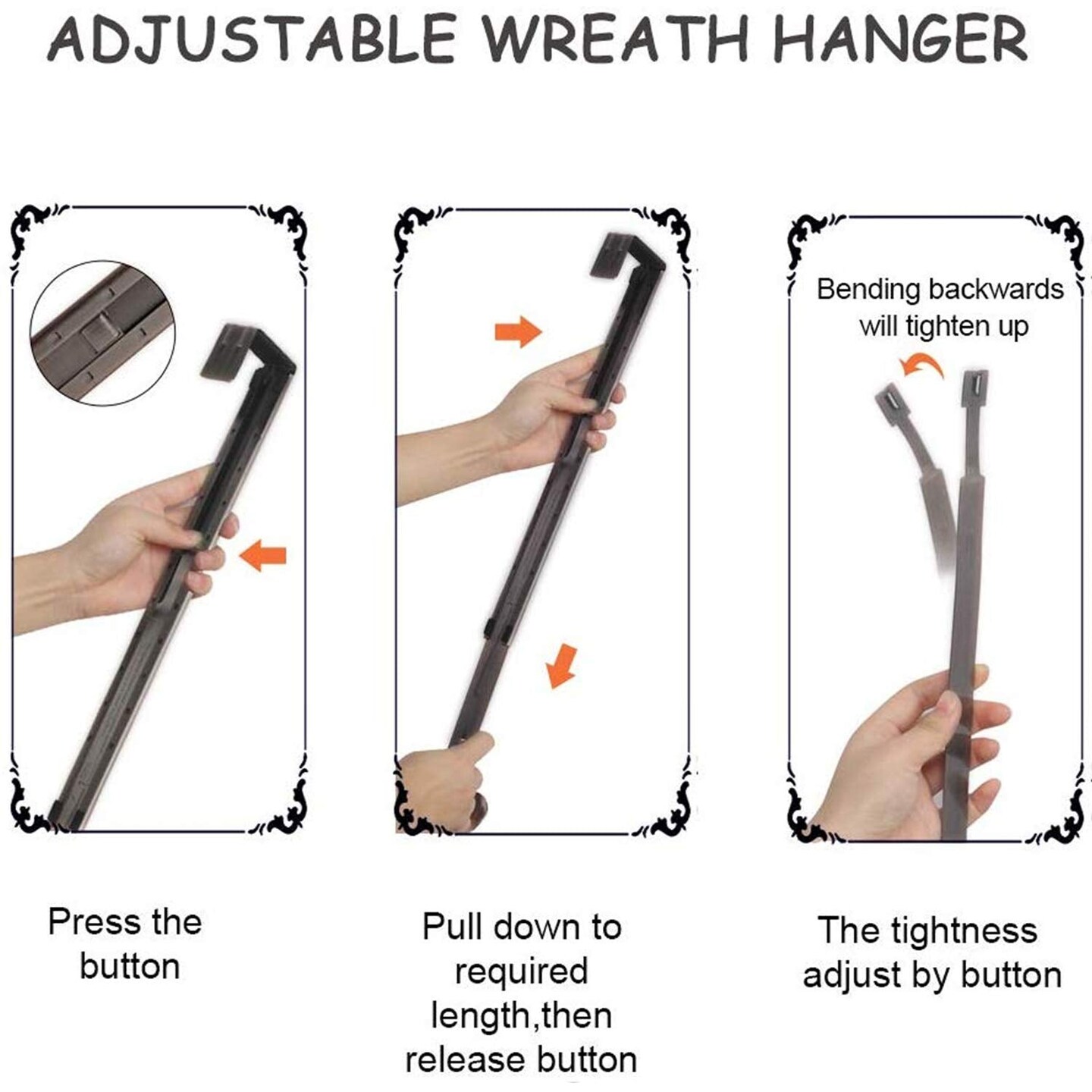 Wreath Hanger Adjustable Door Hanger Wreath Hanger for Front Door 15 to 24inch,Wreath Hook, Hold Up 20lb (Black,1 Pack)
