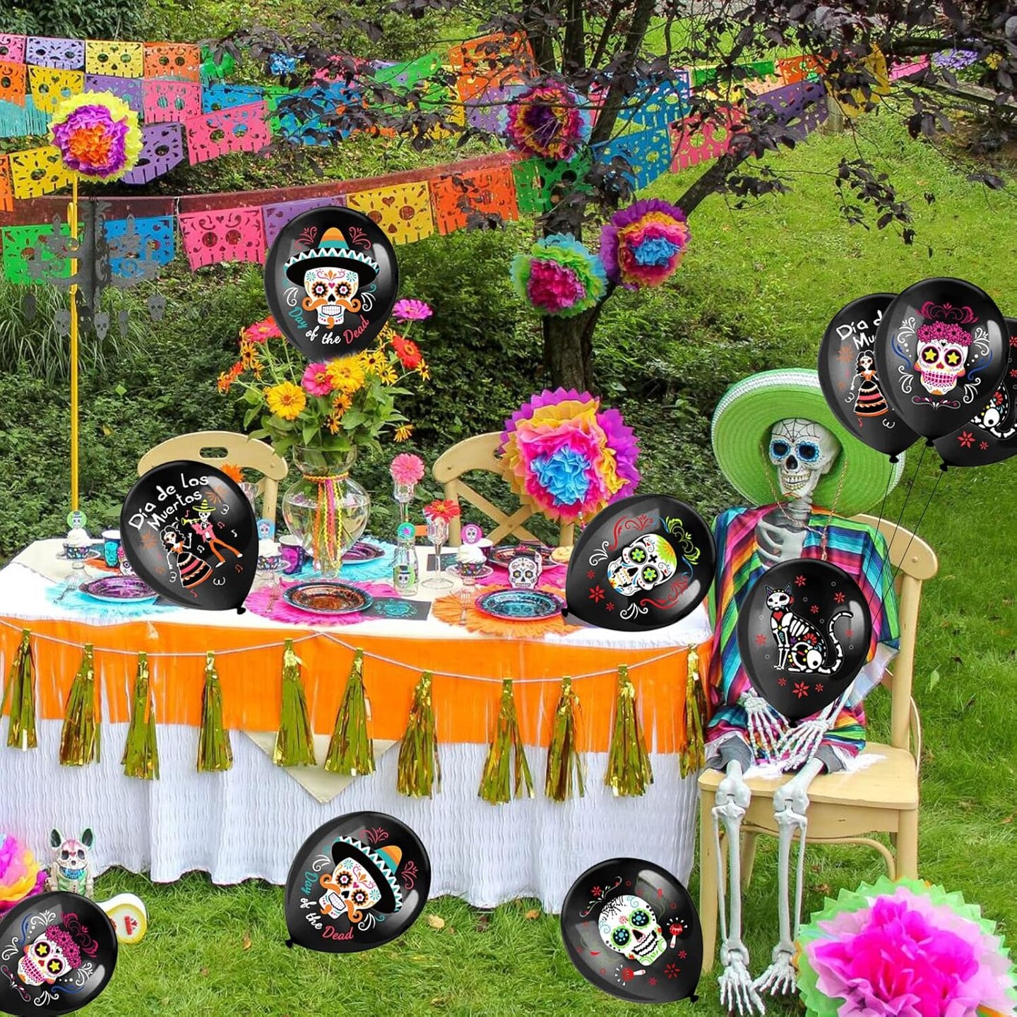 48 Pieces Day of the Dead Sugar Skull Party Balloons(Black)7.5 x 5.9 x 1.6 inches