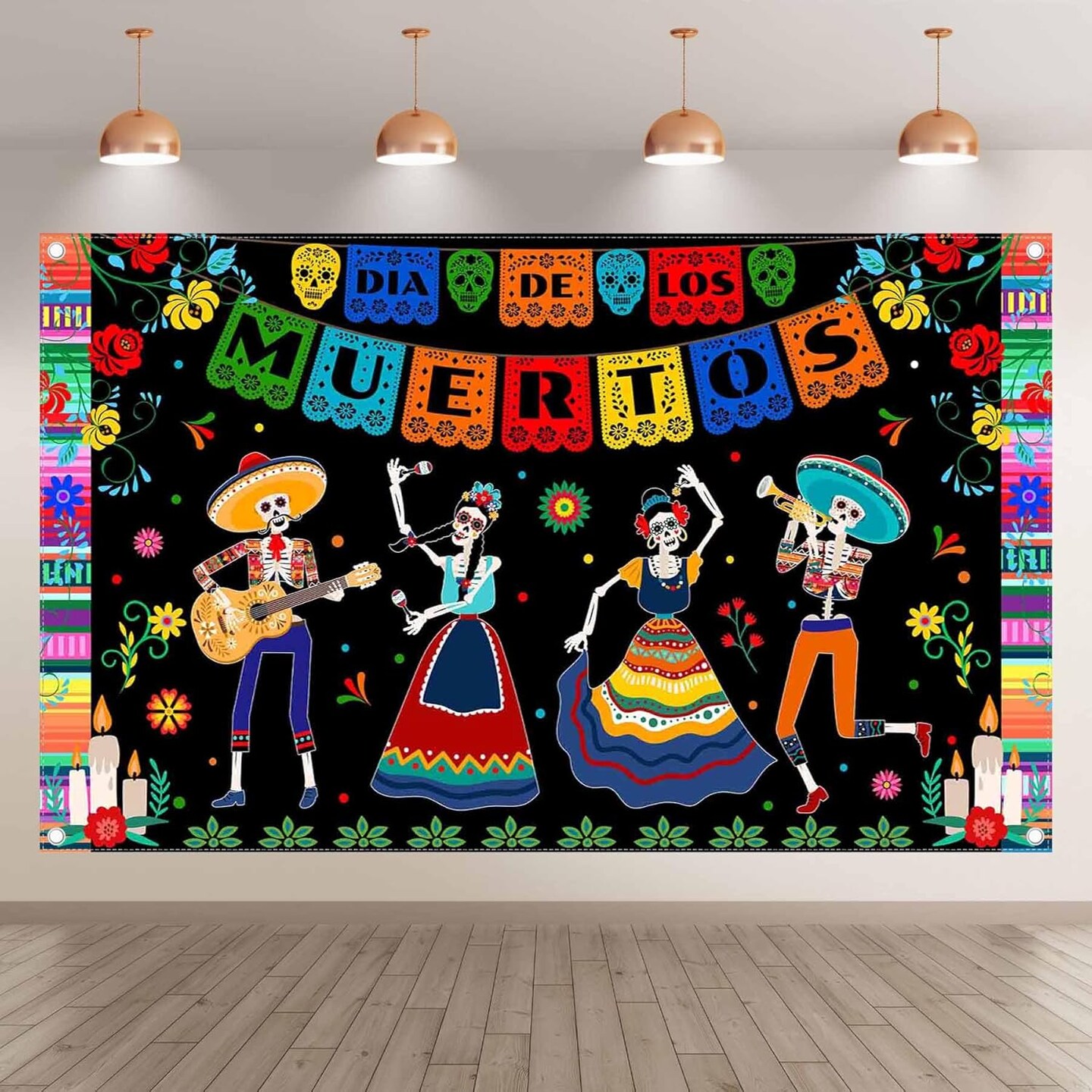 72x43inch Polyester Day of The Dead Backdrop(Colorful Pattern)