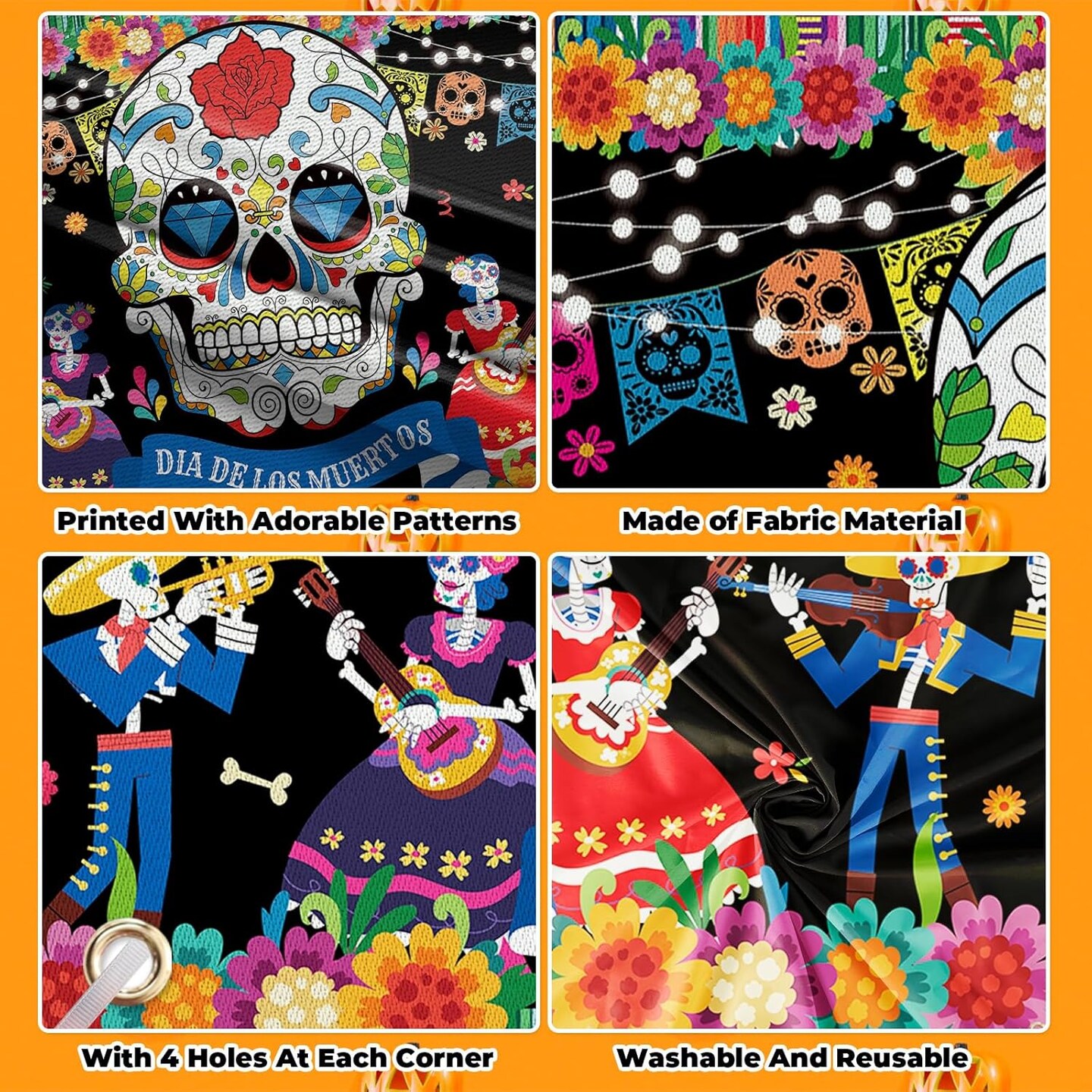 Day of The Dead Banner Extra Large Dia De Los Muertos Backdrop Banner(Colorful)