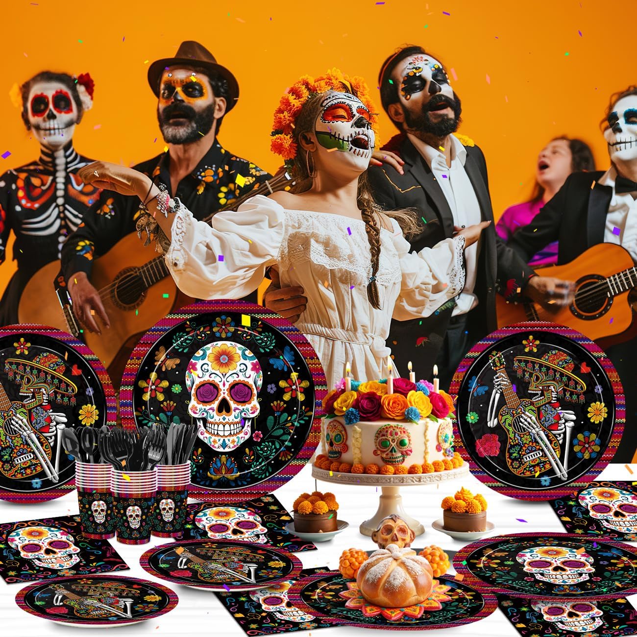 168pcs Day of the Dead Plates Napkins Mexican Dia de Los Muertos Party ...