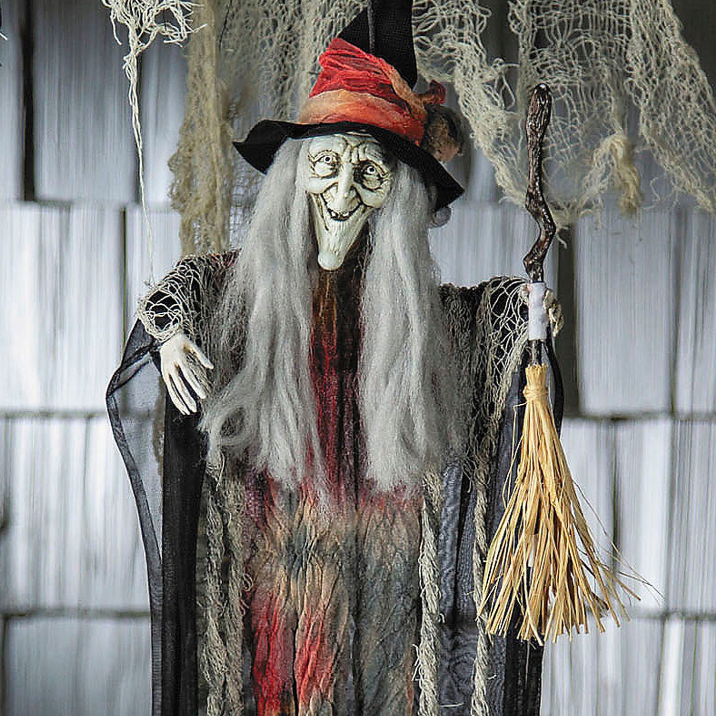 27 1/2&#x22; Hanging Witch with Hat and Broom Halloween Decoration