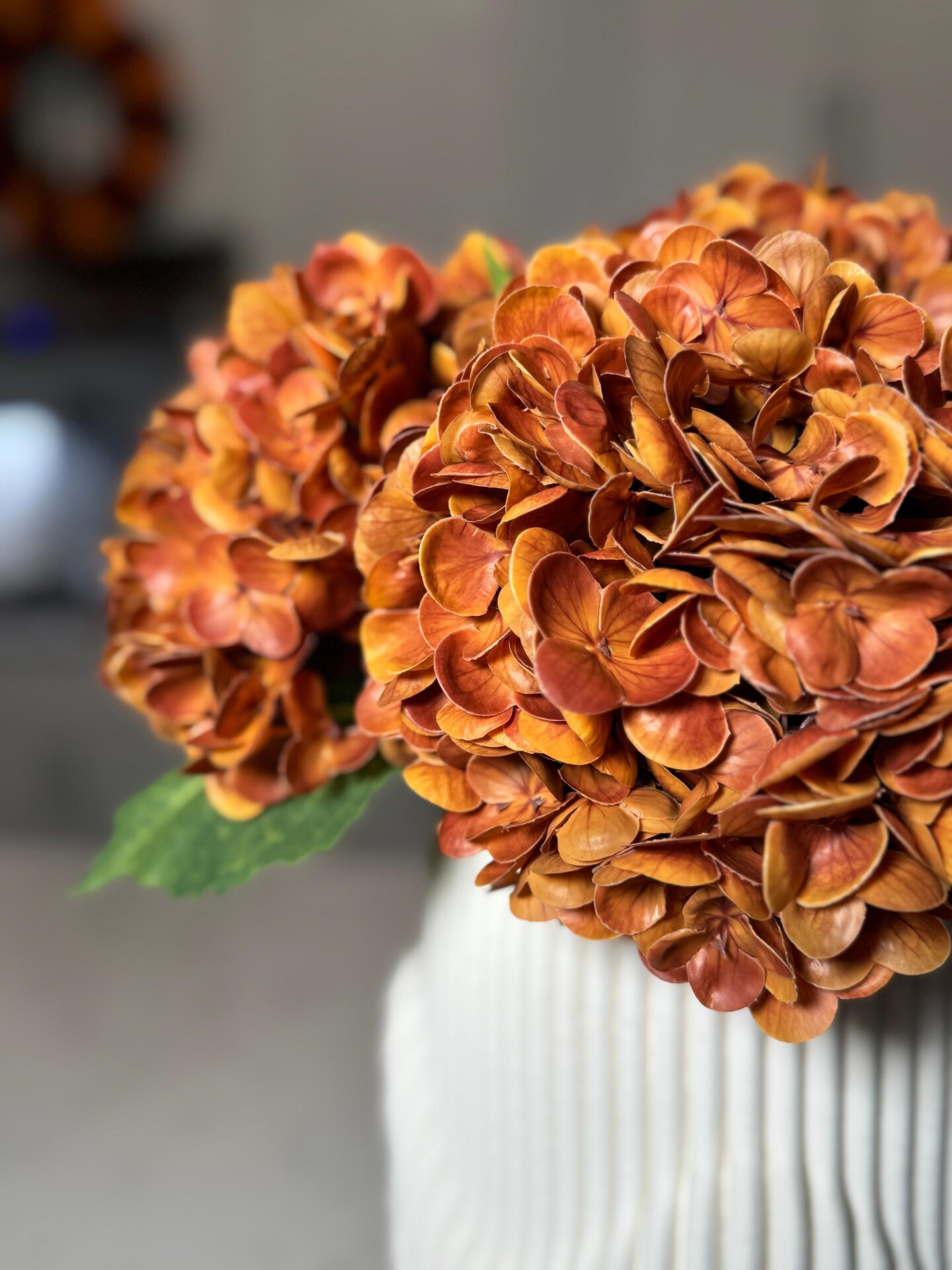 Ariane Nude Orange Hydrangea Real Touch Artificial Flower Stem for Home Decor Fall Autumn Season