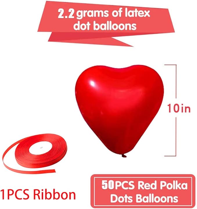 50-Pack Red Heart Balloons – 10 Inch Premium Latex Love Balloons – Romantic Decorations for Valentine’s Day, Weddings, Anniversaries & Proposals – Vibrant Ruby Red Heart Shaped Balloons for Party Decor
