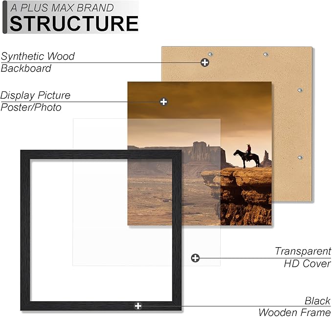 5x5 Picture Frame Set of 2 – Black Wood-Grain Engineered Wood Frames for 5 x 5 Inch Photos & Posters – Lightweight Wall Mount Picture Frames, 2 Pack (Black)