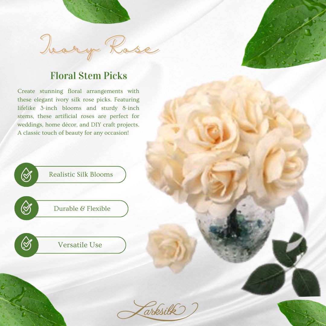 100-Pack: Elegant Ivory Silk Rose Picks, 8&#x22; Stems, 3&#x22; Wide by Floral Home&#xAE;, Floral Home by Artificial Flowers