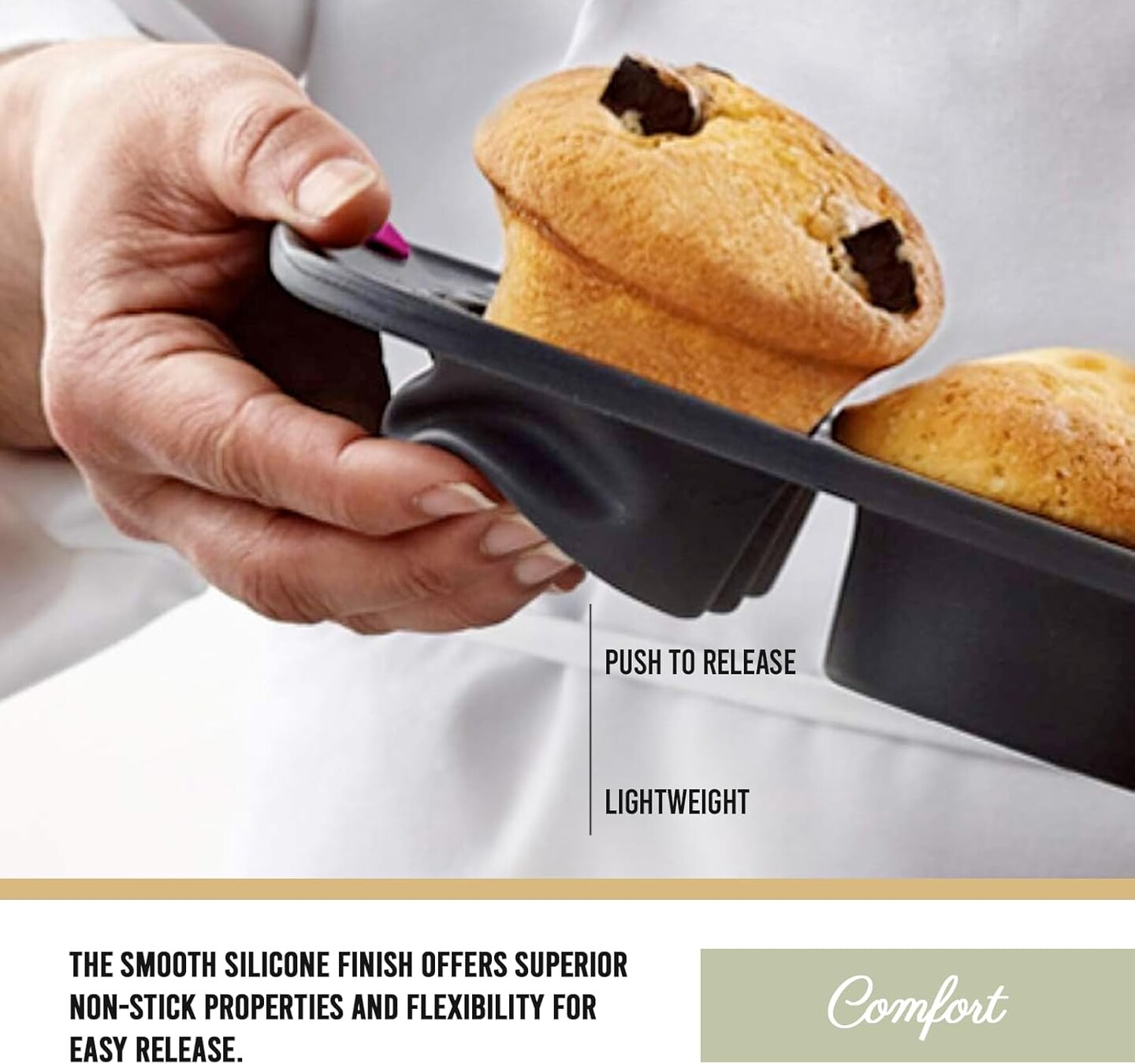 12-Cup Silicone Muffin Pan with Hard Lining, Nonstick & Heat-Resistant, Grey/Mint