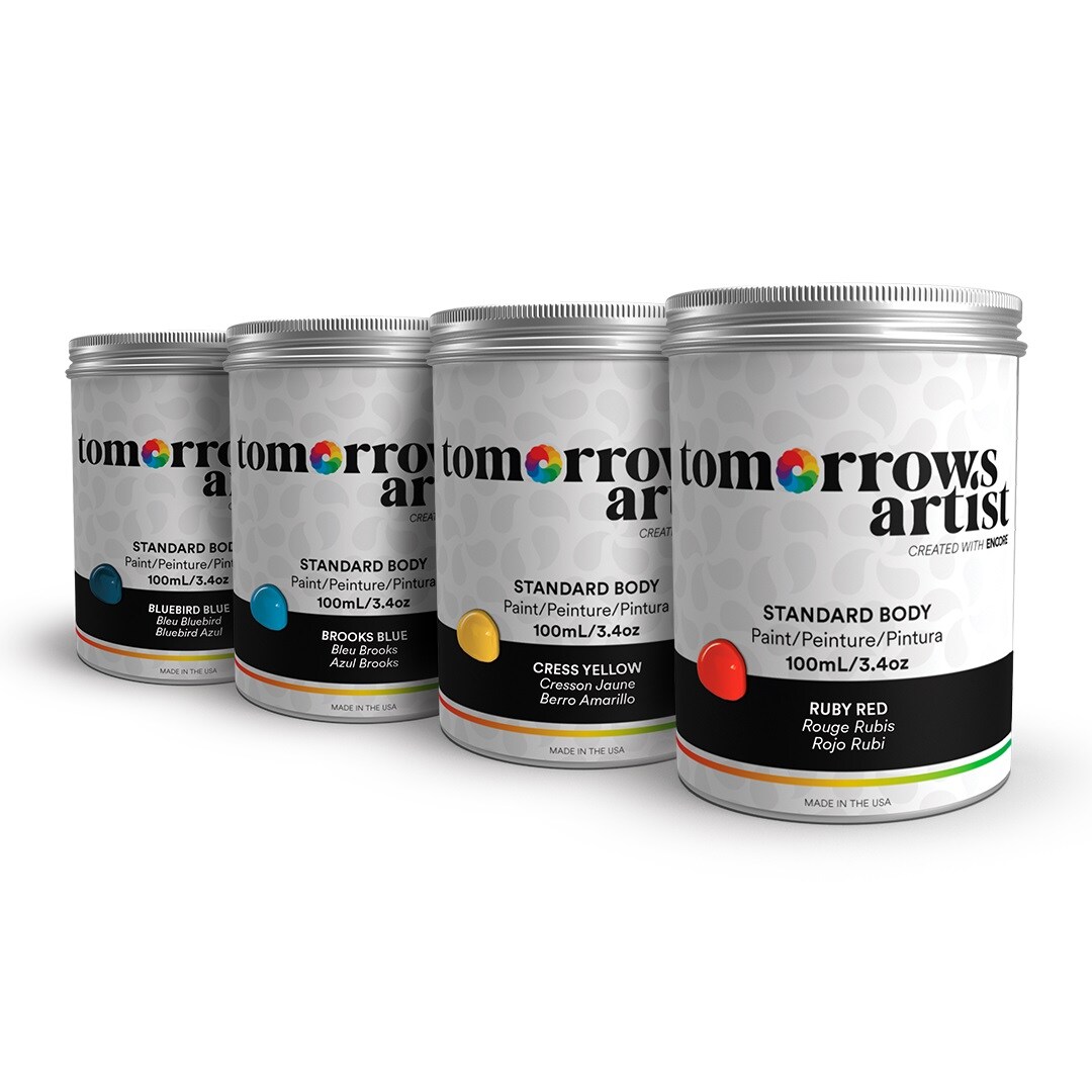 Tomorrows Artist: Standard Body Eco-Friendly Sustainable Acrylic Art Paint Bundles, 4 Pack 100/3.38oz or 250ml/8.45oz Jars