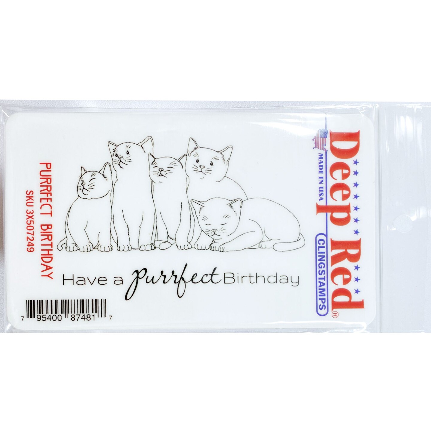 Deep Red Stamps Purrfect Birthday Rubber Cling Stamp