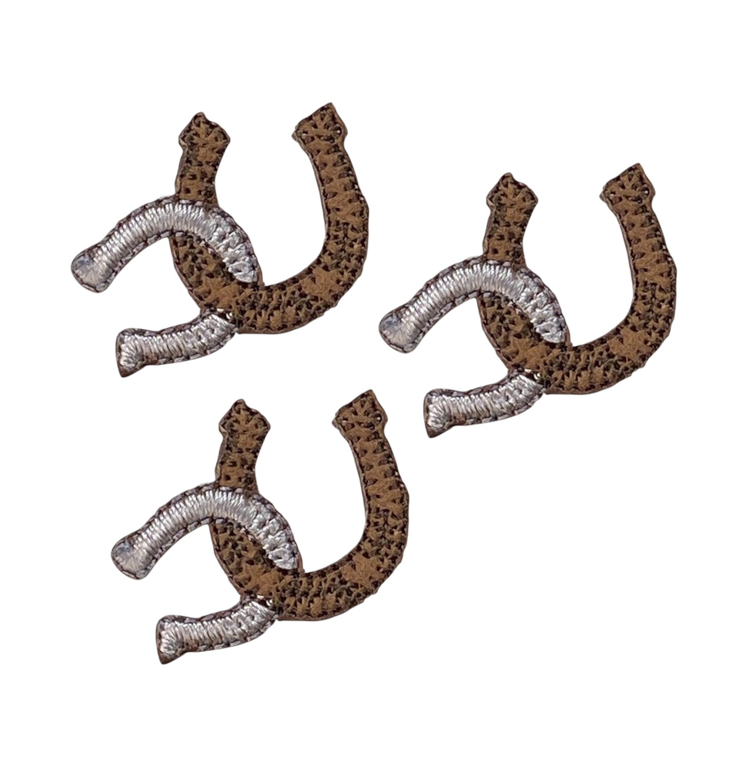 Set of 3, 1" Brown & Silver Horseshoe, Western, Embroidered, Iron on Patch
