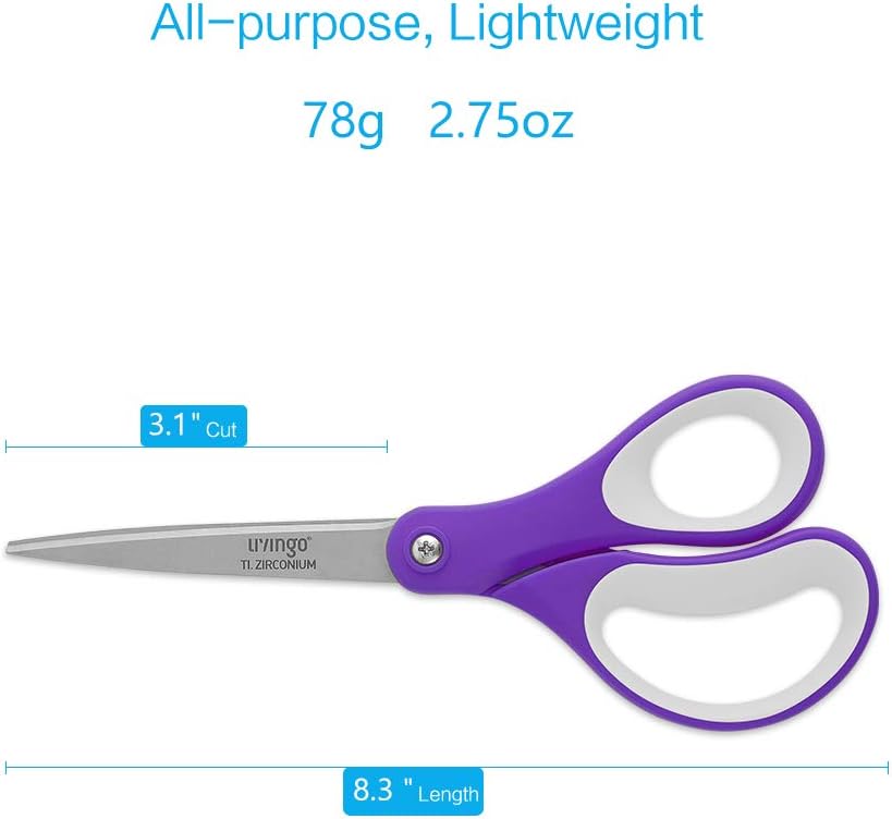 Scissors All Purpose, Student School Scissors, Sharp Titanium Coated Stainless Steel Shears for High Middle School Teacher Crafting, Office Home Sewing Cutting Fabric, 8 inch 3 Pack