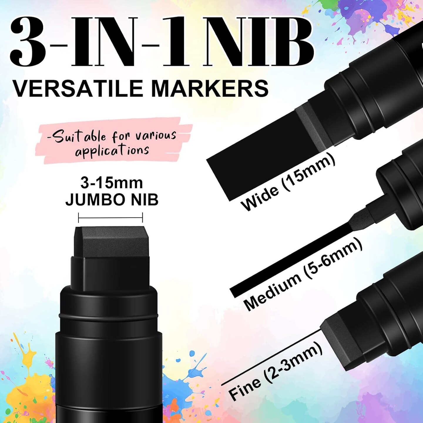 4 PCS Black Jumbo Permanent Markers - 15mm Wide Tip Thick Acrylic Paint Pen, Large Acrylic Paint Markers for Rock Painting, Calligraphy, Poster, Canvas, Sign, Glass, Wood, Metal, Ceramic