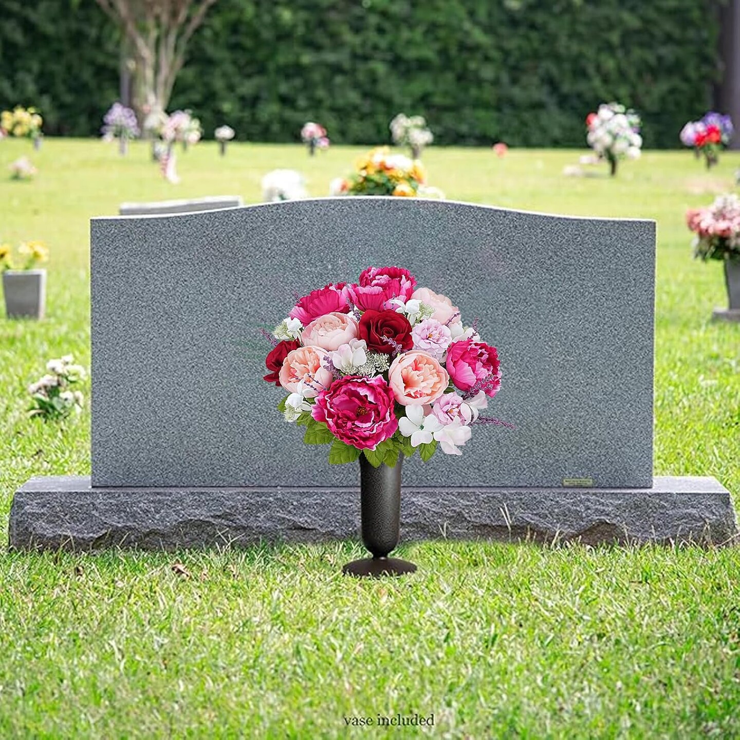 Spring Cemetery Flowers for Grave, 2 Bundles 18'' Artificial Silk Flowers