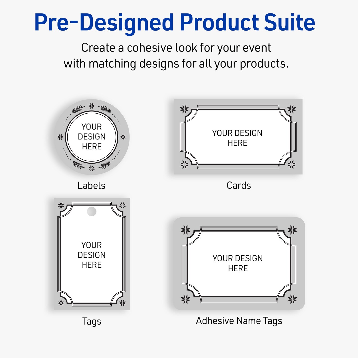 Avery Printable Rectangle Labels, 1" x 2-5/8", Glossy White, Pre-printed Metallic Silver Border/Black Frame Design, Sure Feed Technology, Laser & Inkjet Compatible, 320 Total