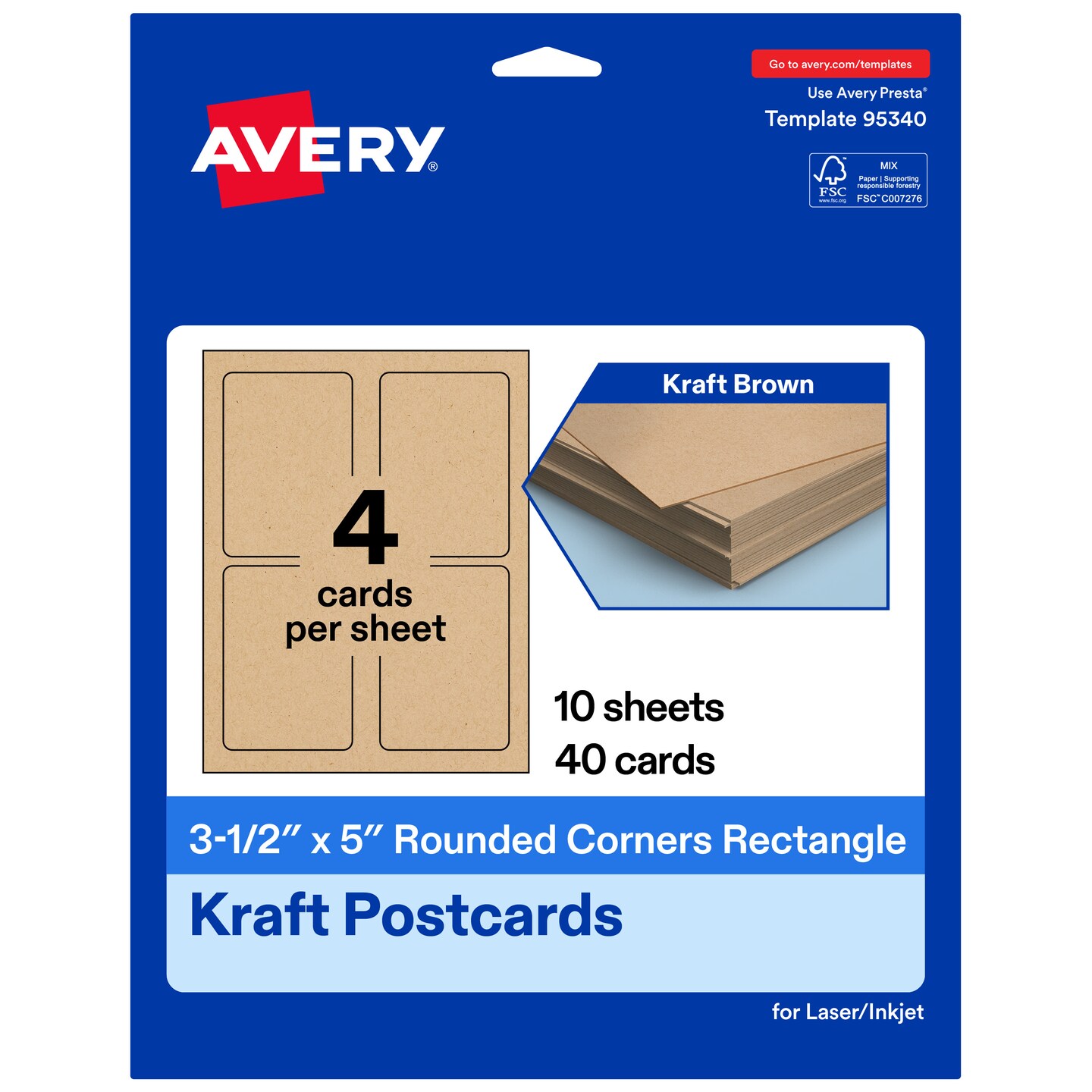 Avery Kraft Brown Postcards, 3-1/2" x 5" Rectangle Rounded Corners