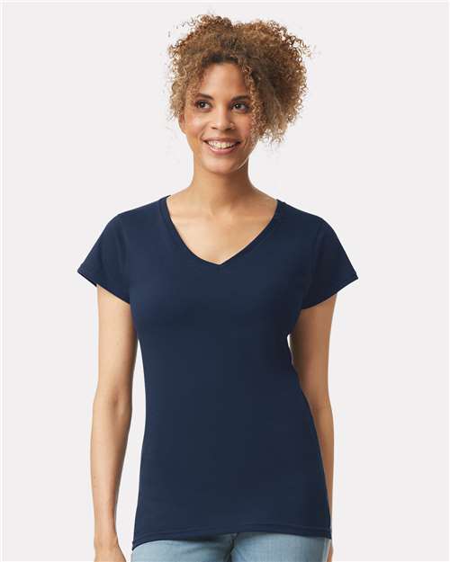 Gildan Softstyle Cotton Semi Fitted V Neck Short Sleeve Casual Fashion T Shirt For Women