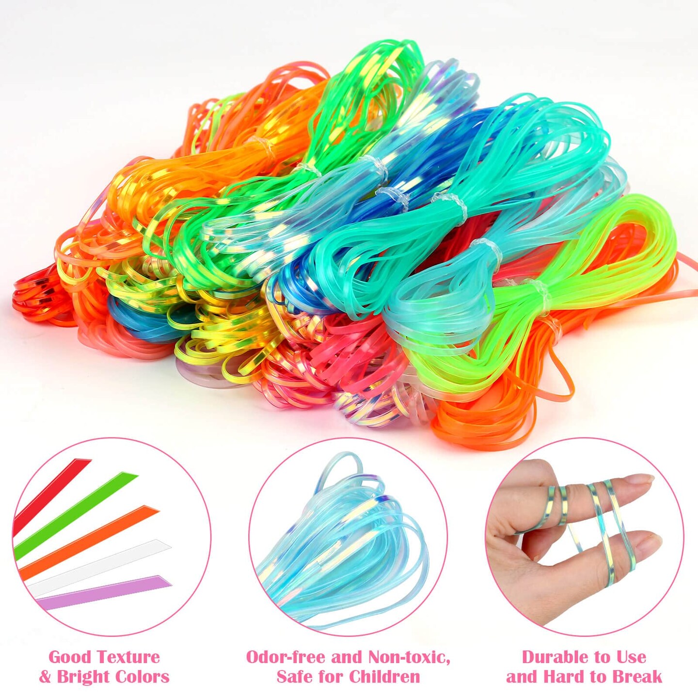 Lanyard String Kit, Cridoz 25 Bundles Gimp String Plastic Lacing Cord with 20pcs Snap Clip Hooks and Keyrings for Boondoggle Crafts, Bracelets and Lanyard Weaving (Laser & Glow in Dark)
