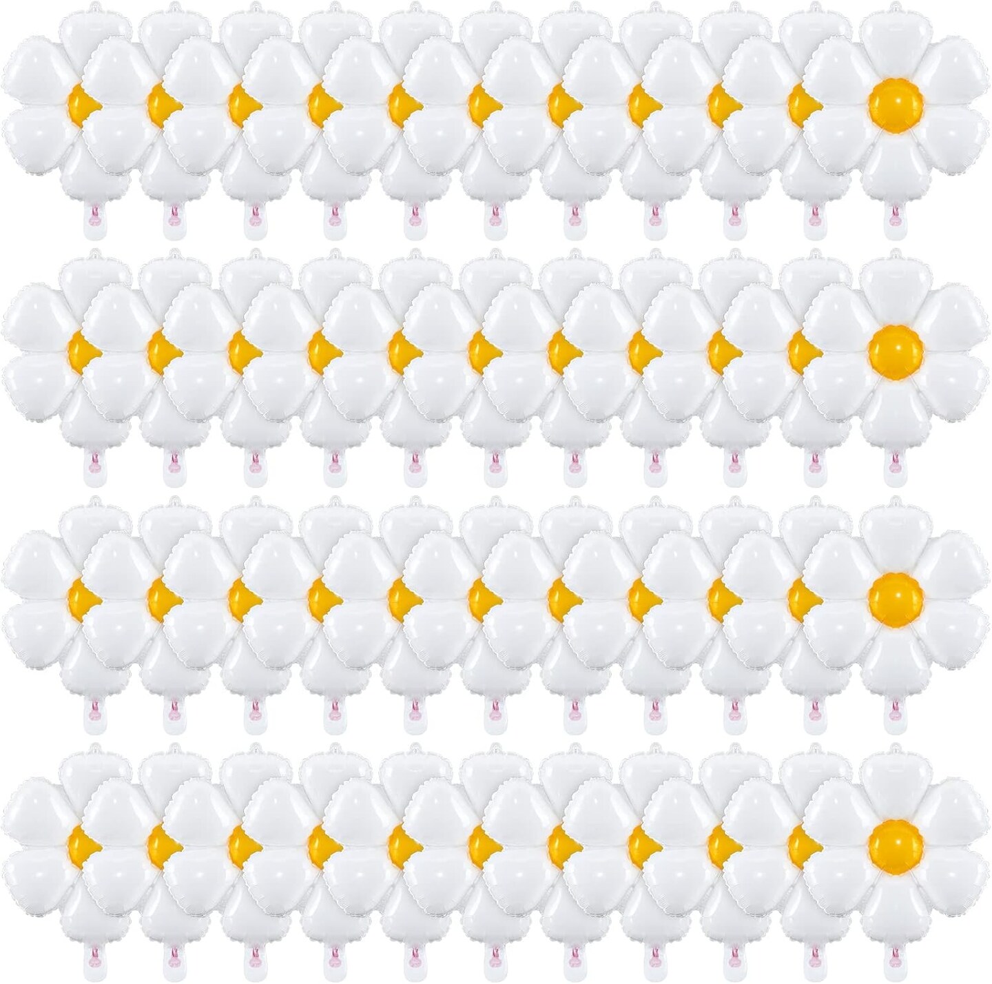 50 Pcs Daisy Flower Balloons 20x16 Inch, Flower Aluminum Foil Balloons Decorations for Party, Birthday, Wedding Decor, Groovy Boho 60s Theme Party Decor Supplies(White)