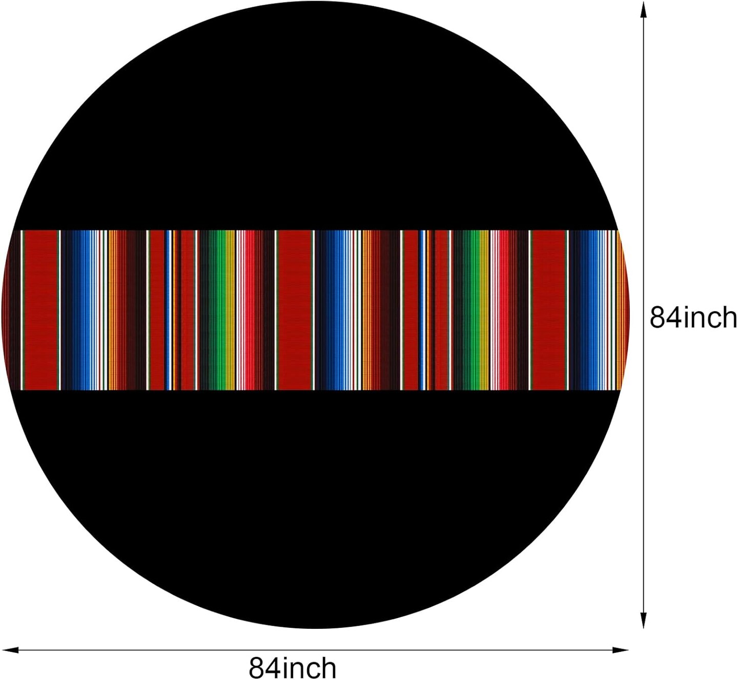 3-Pack Mexican Fiesta Round Tablecloth 84in – Black Striped Serape Waterproof Party Decor