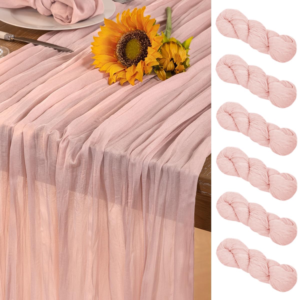 6-Pack Pink Cheesecloth Table Runner 120in – Spring Boho Wedding, Easter & Party Decor