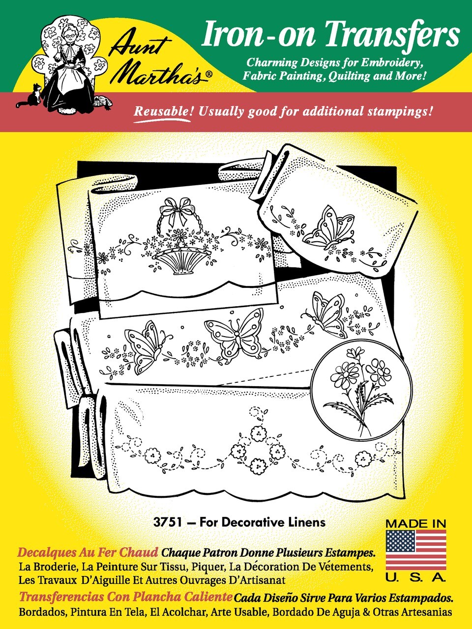 Aunt Marthas For Decorative Linens 3751 embroidery iron on pattern