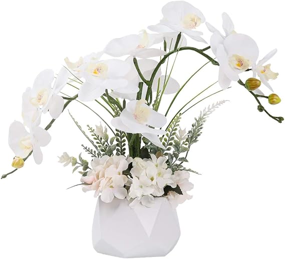 Artificial Orchid in White Vase – Elegant Faux Flowers for Home & Office