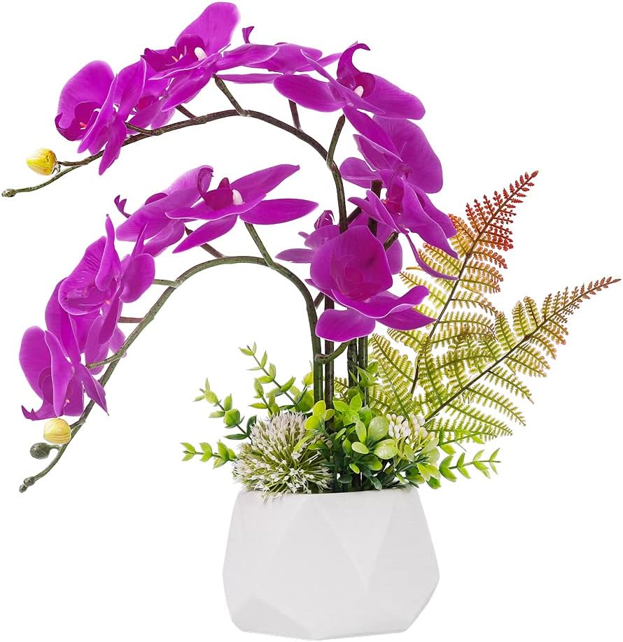 Artificial Orchid in White Vase – Elegant Faux Flowers for Home & Office