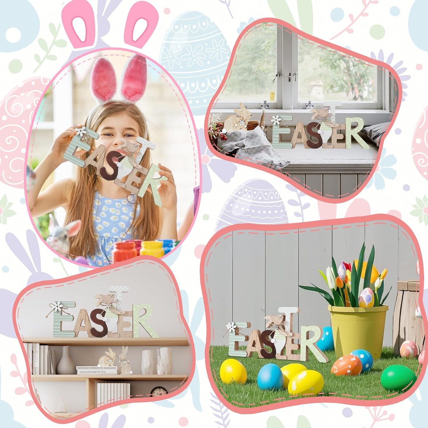 Easter Wooden Sign – Rustic Bunny Décor for Tiered Tray, Table, Mantel & More