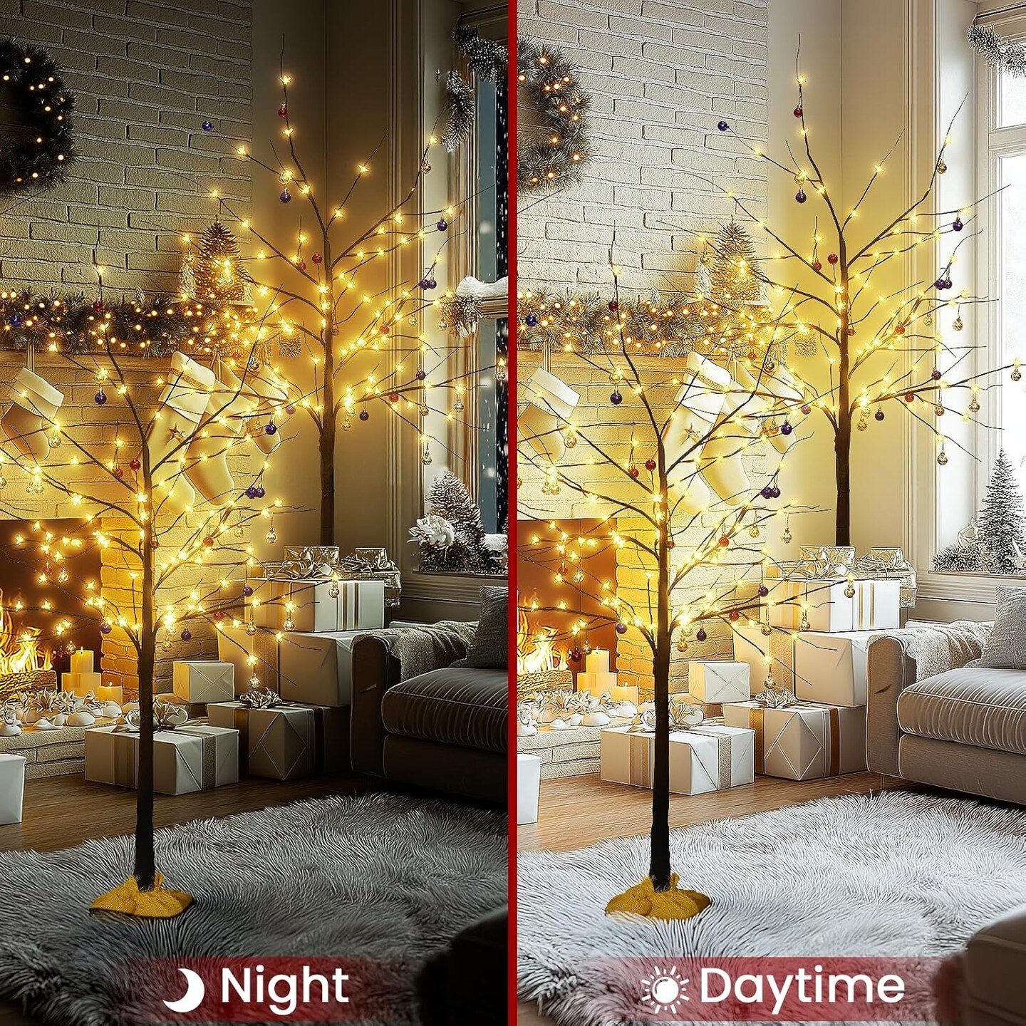 Brown Lighted Birch Tree Set of 3 (Brown)