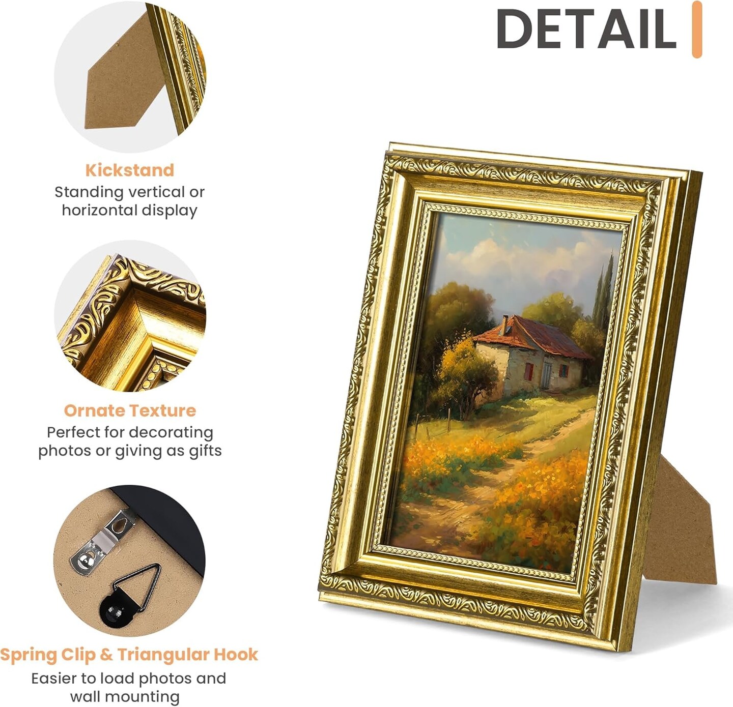 2 Pack Ornate Vintage 5x7 Picture Frame with Real Glass (Gold)
