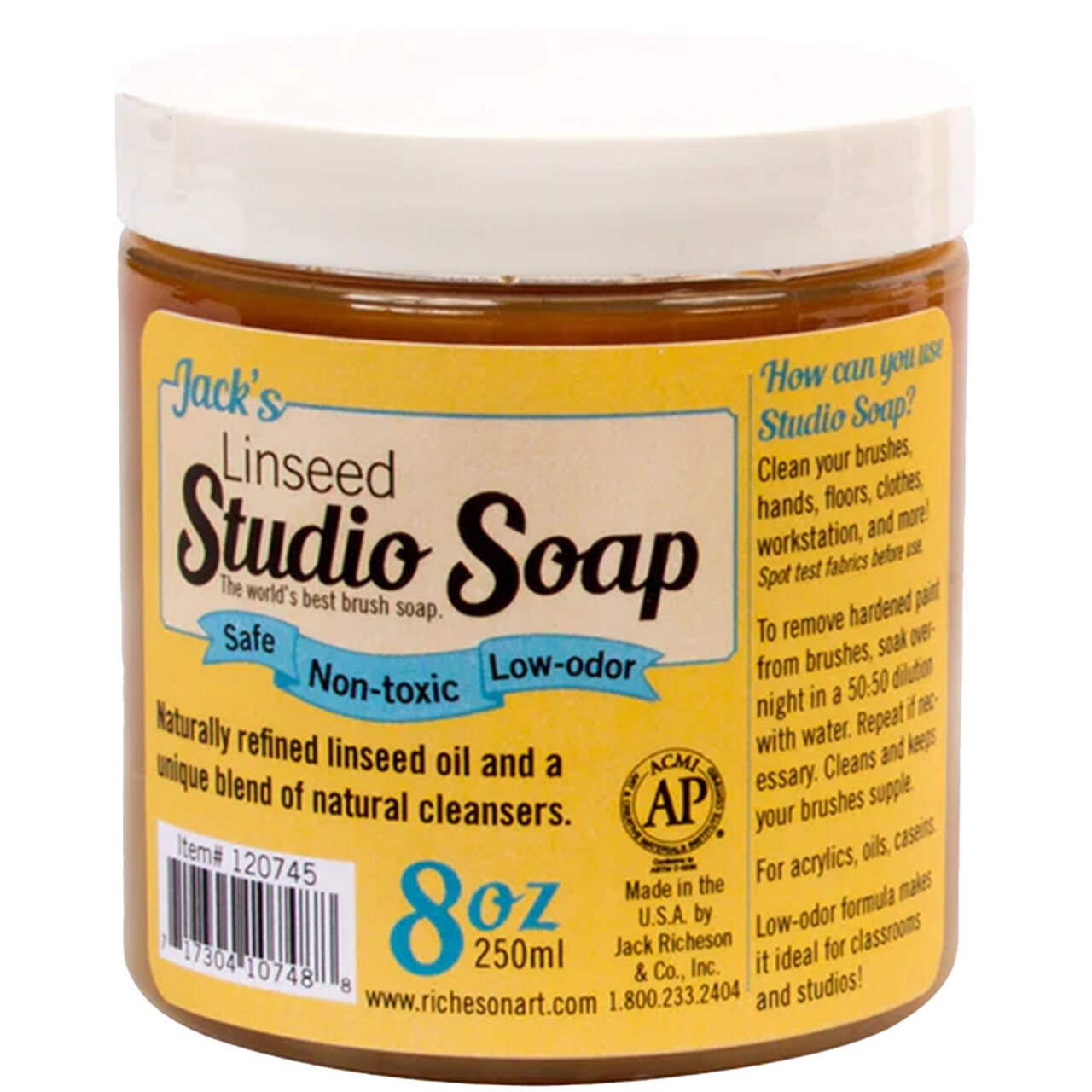 Richeson Studio Soap Natural Linseed Surface & Brush Cleaner Restorer 8oz jar